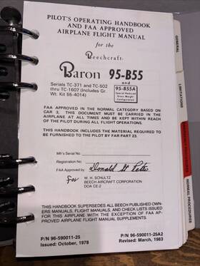 Beechcraft 95-55 95-a55 Vtg And Pilots Operating Handbook Airplane Flight Manual