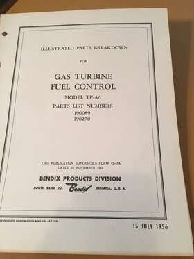 190089 Bendix Gas Turbine Fuel Control Tp-6a Parts Manual