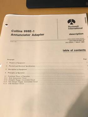 Collins 998e-1 Annunciator Adapter Service Parts Manual