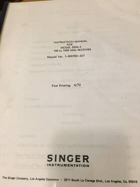 Singer 533r-3 Instrumentation Receiver Instruction Manual