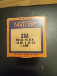 P. Mallory Z8A Noise Filter. 3 Amp 115-220 Vac-vdc. Still In Box. Fixed Price $30.00.