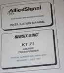 Bendix King KT71 Atcrbs Transponder Installation Manual KT-71 Xpdr. Fixed Price $150.00.