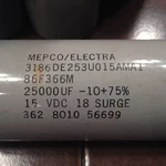 Mepco-electra 25,000 Uf, 15VDC Can Condenser Capacitor.. Fixed Price $19.82.