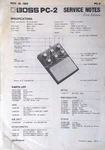 Boss PC-2 Analog Percussion Synthesizer Original Service Notes Manual, 1983. Fixed Price $49.99.