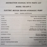 Great Lakes Manufacturing Electric Hydraulic Pump 100-689-3 Service Parts Manual. Fixed Price $69.24.