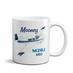 Mooney M20J 201 (blue #2) Airplane Ceramic Mug - Personalized W/ N#. Fixed Price $19.95.