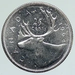 1964 Canada United Kingdom Uk Elizabeth Ii Silver 25 Cent Coin Caribou I112317. Fixed Price $118.20.
