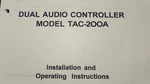 Technisonic Dual Audio Control Model TAC-200A Install & Operator's Manual. Fixed Price $91.51.